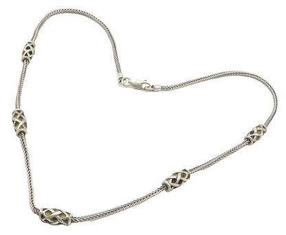 925 Sterling Silver  Vintage Barrel Beaded Wheat Chain Necklace  NE2347