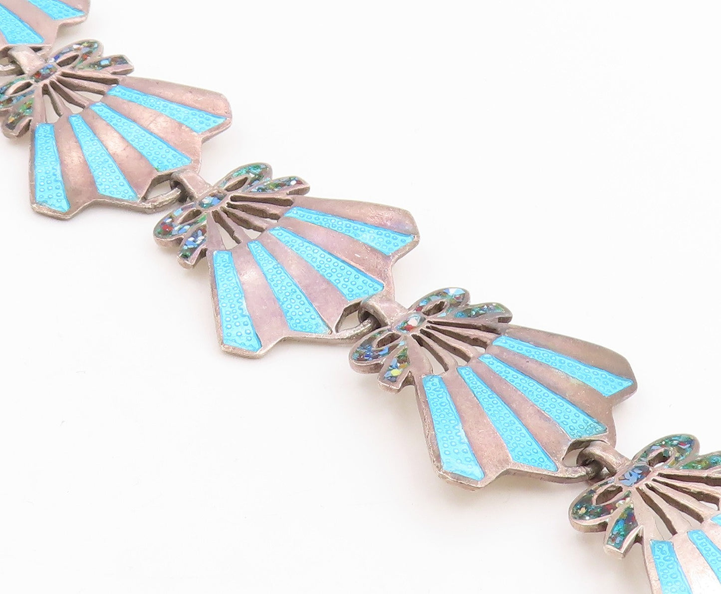 925 Sterling Silver Vintage Bracelet MIGUEL ARIAS MEXICO Enamel Fan  BT12043