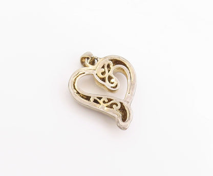 925 Sterling Silver Vintage Pendant Gold Plated Real Diamonds Love Heart PT24954