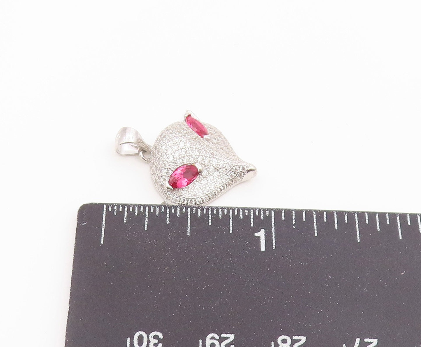925 Sterling Silver Vintage Pendant Pink Topaz & CZ Sparkling Fox Head  PT26588