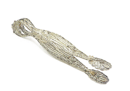 925 Sterling Silver  Vintage Antique Floral Swirl Filigree Tongs  TR1591