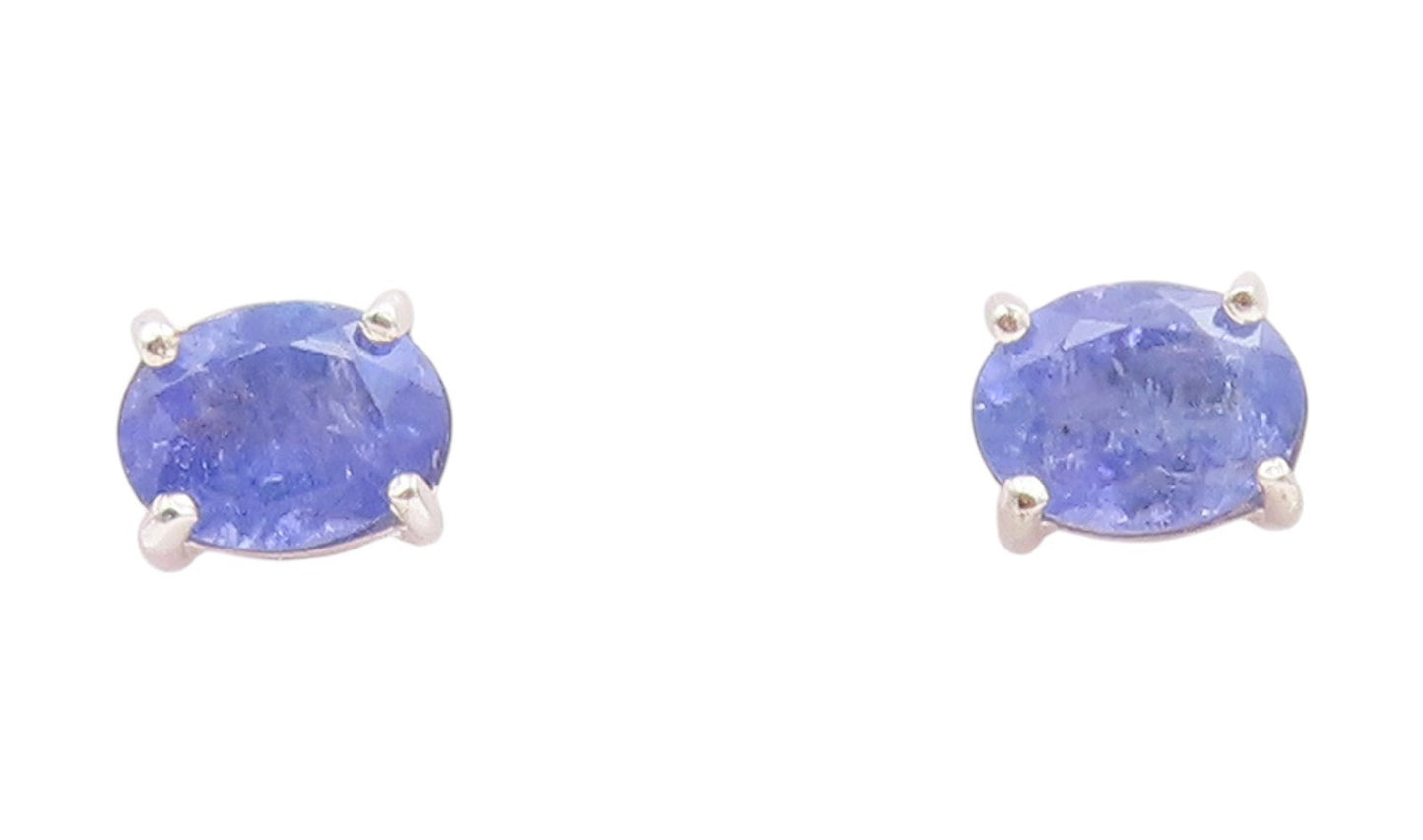 925 Sterling Silver Vintage Earrings Minimalist Oval Cut Tanzanite Stud  EG13798