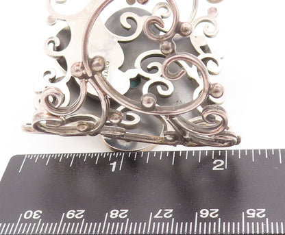 925 Sterling Silver Vintage Bracelet MEXICO Swirly Turquoise Flower Cut  BT10183