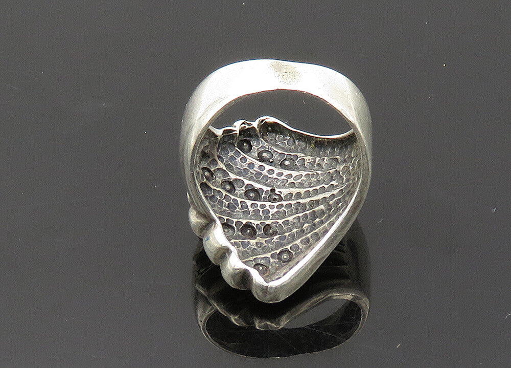 925 Sterling Silver  Vintage Shiny Fluted Wing Style Band Ring Sz 7  RG20488