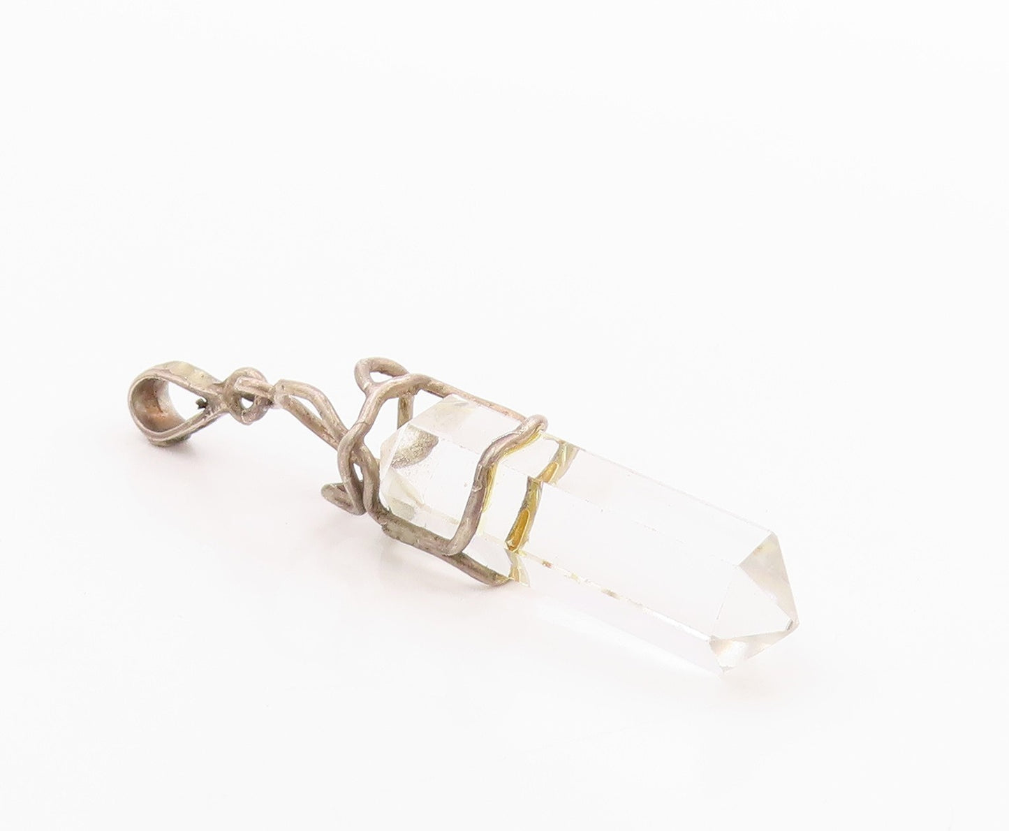 925 Sterling Silver Vintage Pendant Clear Quartz Pointed Crystal  PT24458