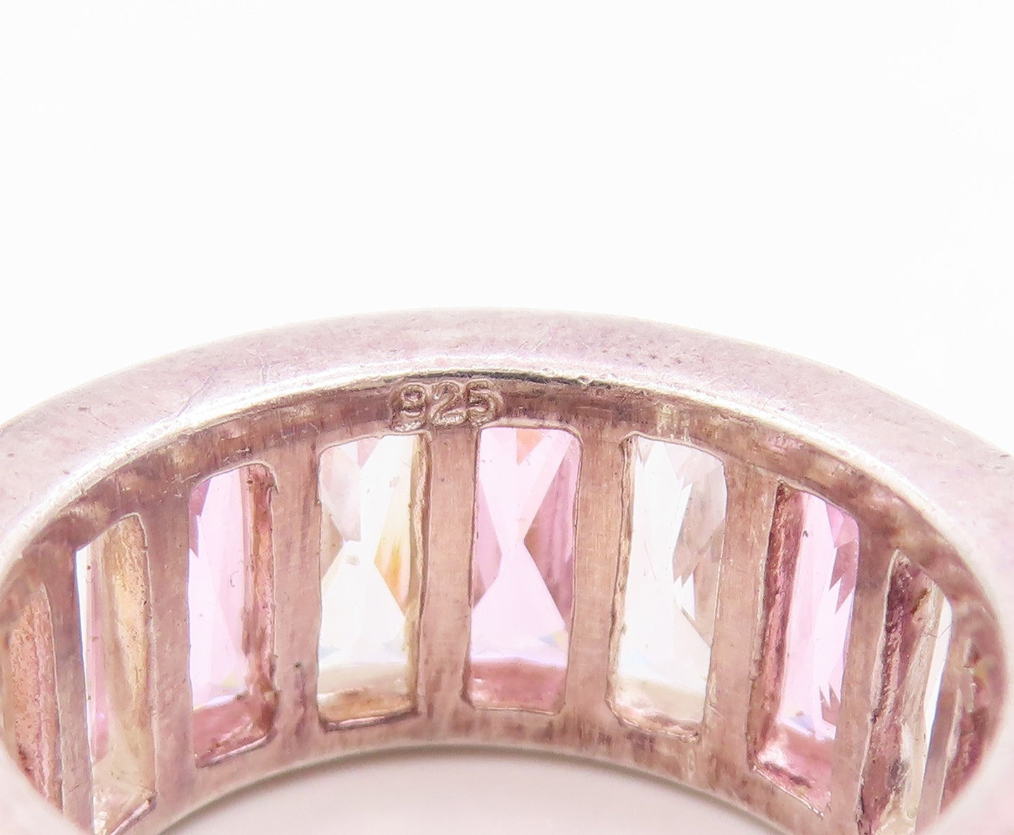 925 Sterling Silver Vintage Ring Pink & White Topaz Eternity Band  Sz 6  RG36058