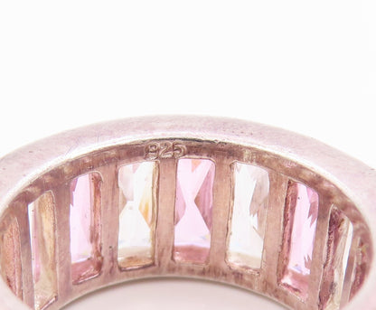 925 Sterling Silver Vintage Ring Pink & White Topaz Eternity Band  Sz 6  RG36058