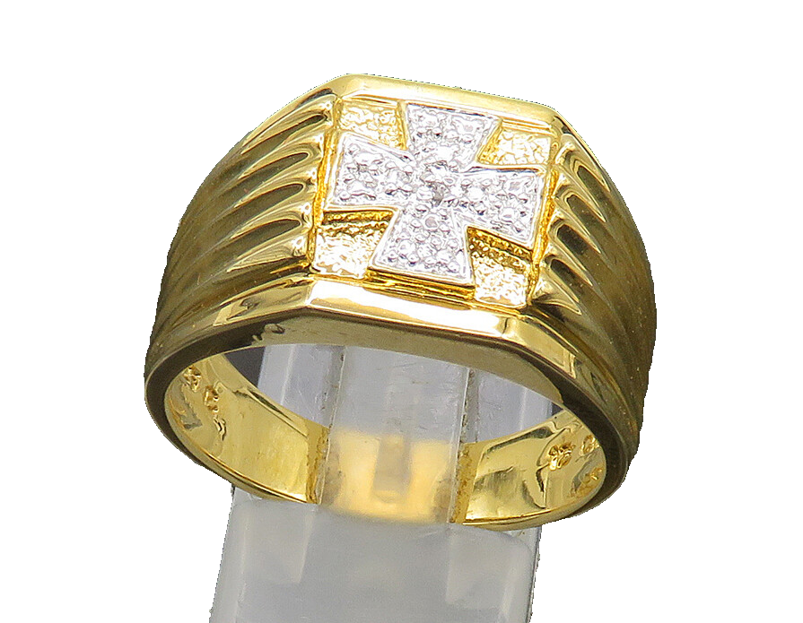 925 Silver  Vintage Genuine Diamond Cross Large Dome Band Ring Sz 12  RG21194
