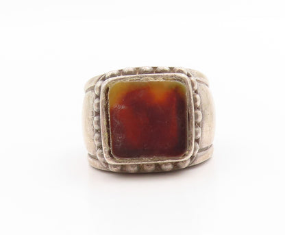 925 Sterling Silver Vintage Ring Carnelian Beaded Statement Band Sz 6.5 RG34123