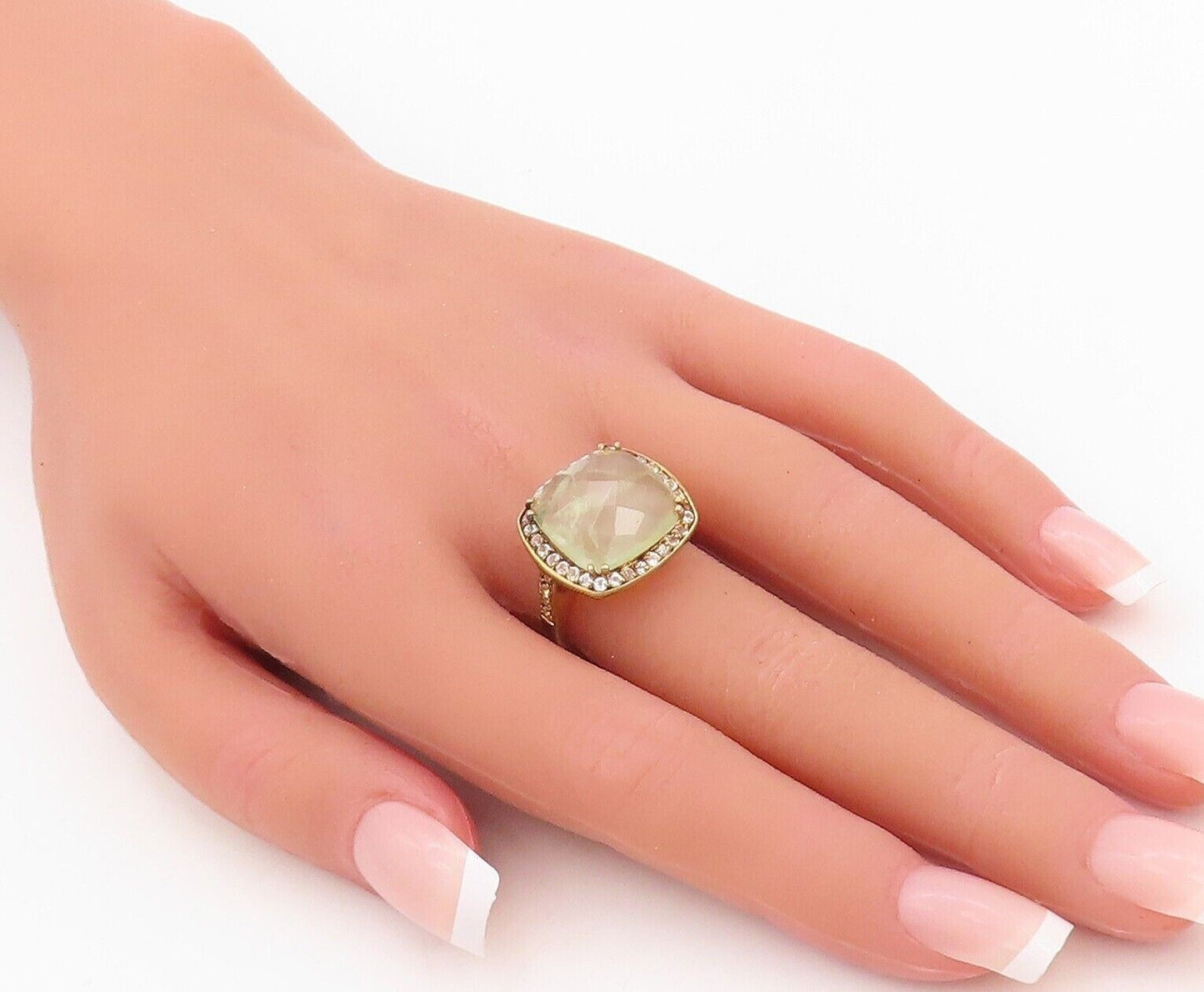 925 Sterling Silver Vintage Ring Gold Plated Gemstone & Topaz  Sz 6.5  RG30154