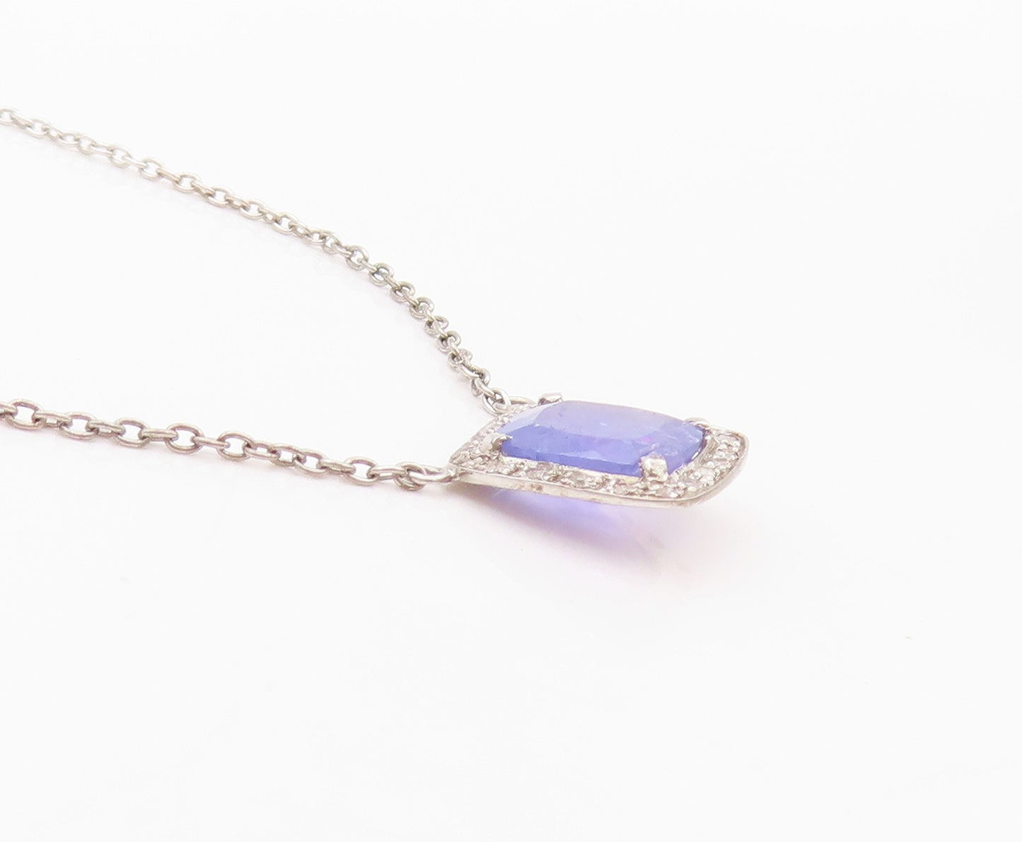925 Sterling Silver Vintage Necklace Minimalist Diamonds & Tanzanite  NE4513