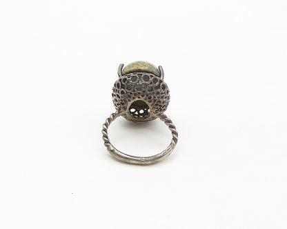 925 Sterling Silver   Vintage Cabochon Cut Jasper Cocktail Ring Sz 6  RG17258