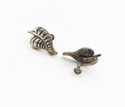 925 Sterling Silver  Vintage Dark Tone Floral Leaf Non Pierce Earrings  EG4732