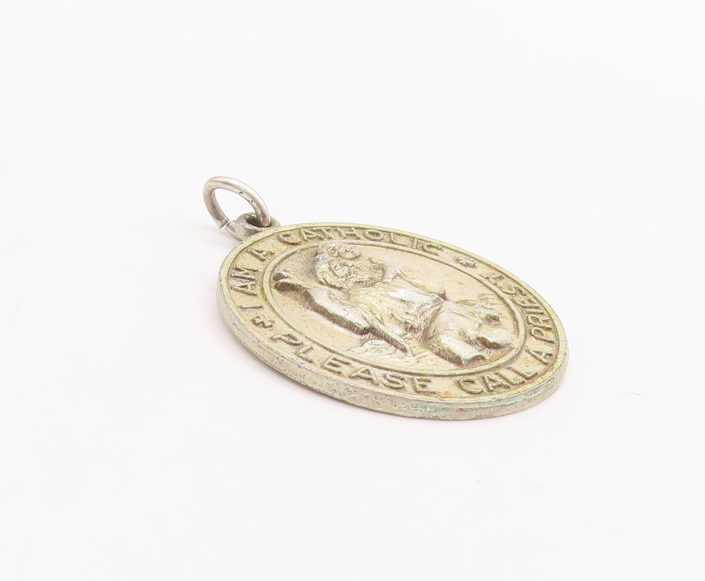 925 Sterling Silver Vintage Pendant CREED Religious Carved Heavy Coin  PT23257