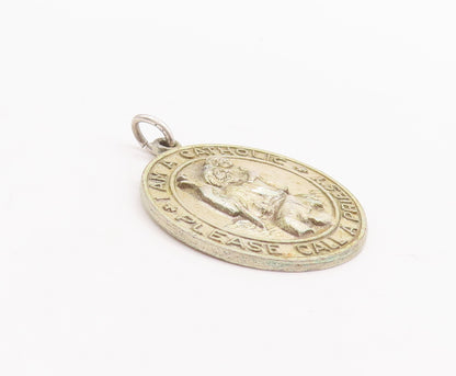 925 Sterling Silver Vintage Pendant CREED Religious Carved Heavy Coin  PT23257