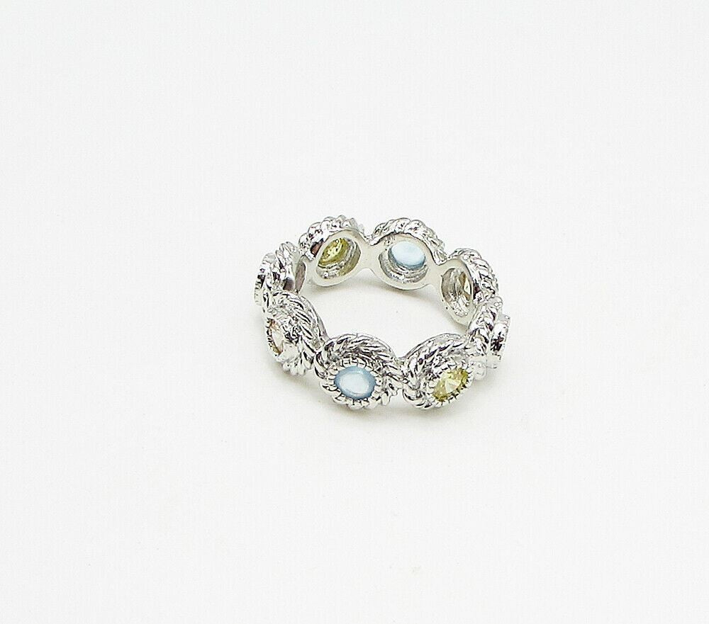 925 Sterling Silver Multi Colored Cubic Zirconia Floral Band Ring Sz 7 RG3520
