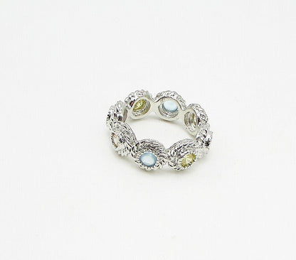 925 Sterling Silver Multi Colored Cubic Zirconia Floral Band Ring Sz 7 RG3520