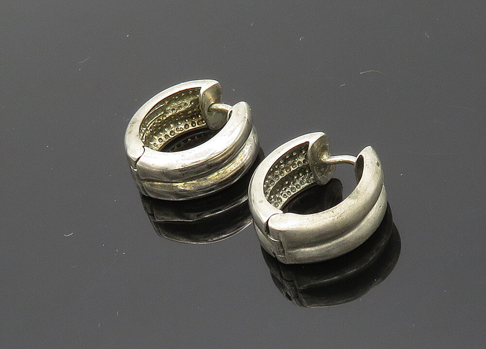 925 Sterling Silver  Vintage Shiny Petite Round Hinge Hoop Earrings  EG9961
