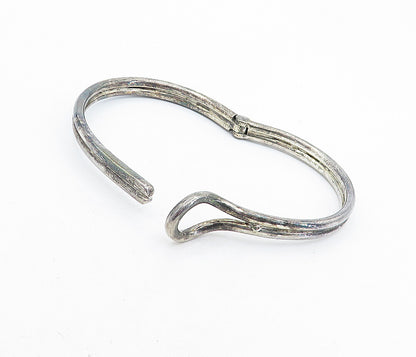925 Sterling Silver  Vintage Dark Tone Ribbed Loop Bangle Bracelet  BT3277