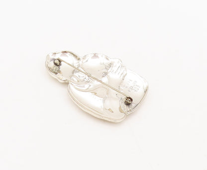 925 Sterling Silver Vintage Brooch Pin MFA Carved Hugging Son & Father  BP10568