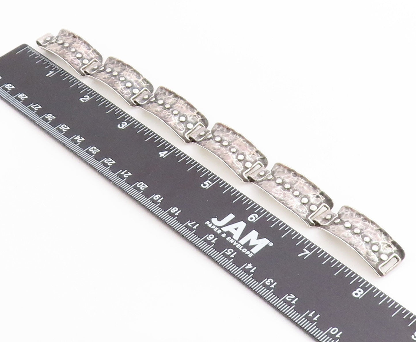 925 Sterling Silver Vintage Bracelet Classic Hammered Wide Panel Link  BT12057