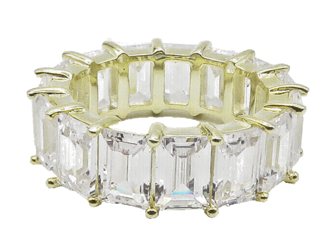 925 Sterling Silver  Cubic Zirconia Gold Plated Eternity Ring Sz 5  RG14961