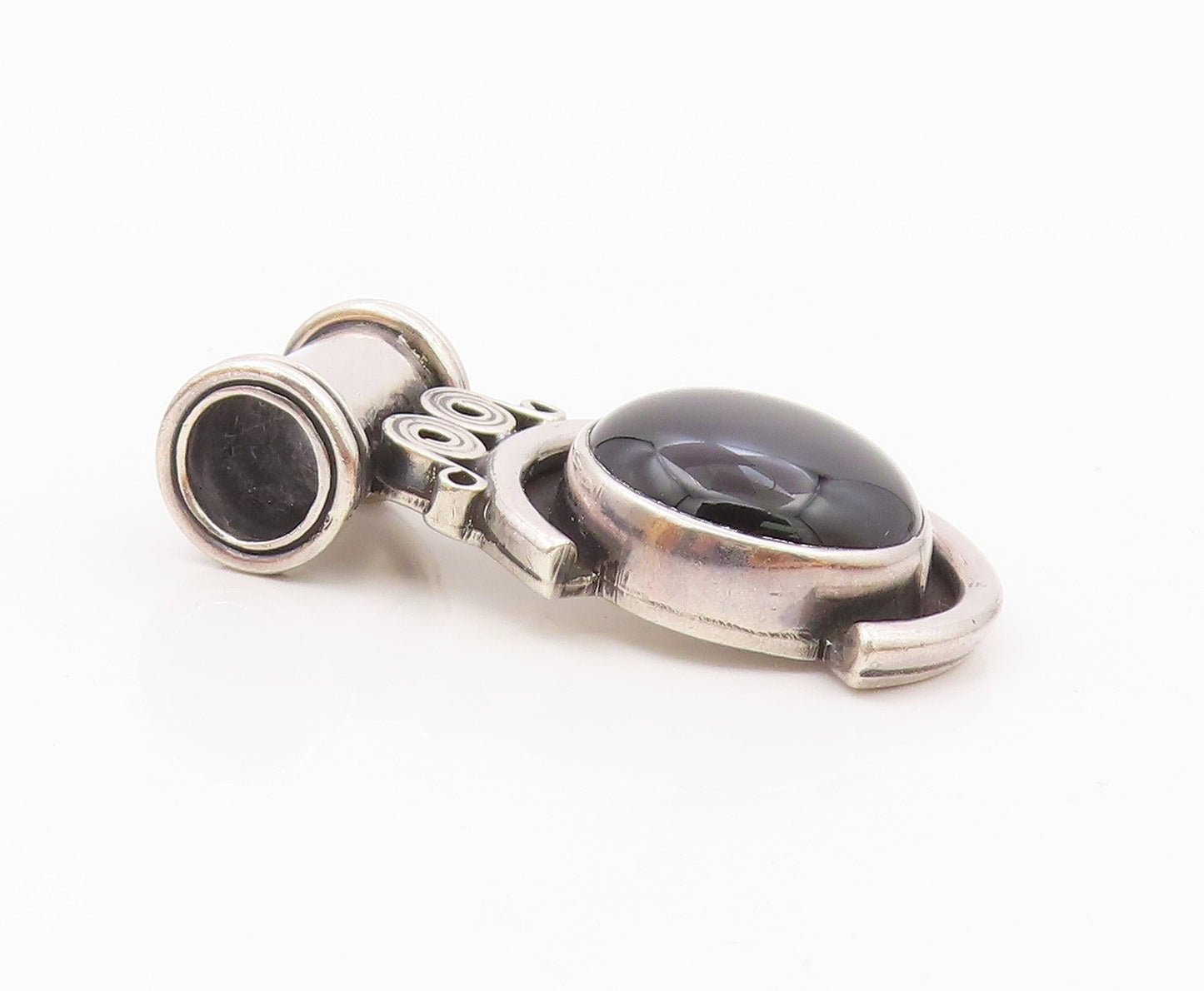 925 Sterling Silver  Vintage Heavy Cabochon Cut Black Onyx Pendant  PT15778