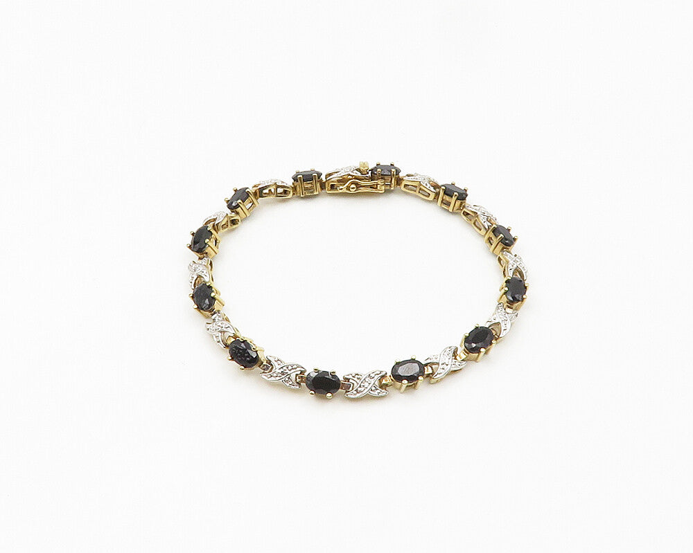 925 Sterling Silver  Sapphire Gold Plated Two Tone XO Chain Bracelet  BT7643