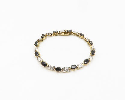 925 Sterling Silver  Sapphire Gold Plated Two Tone XO Chain Bracelet  BT7643