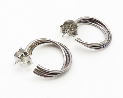 925 Sterling Silver  Vintage Dark Tone Ribbed Twist Hoop Earrings  EG5773