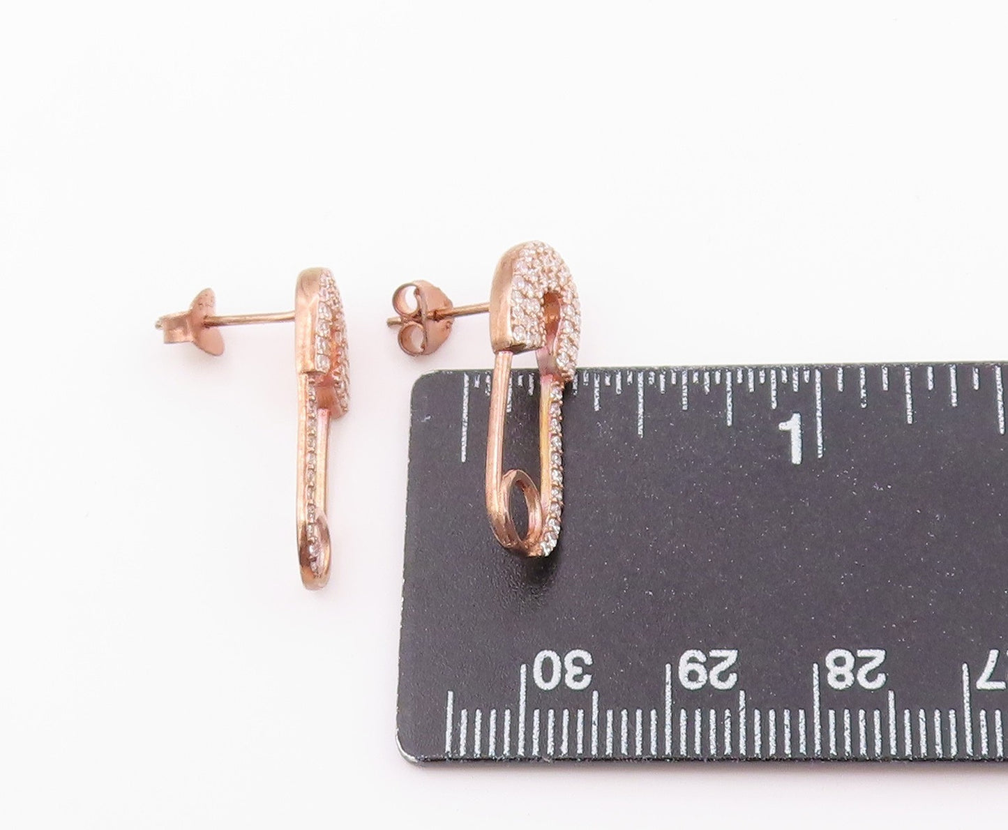 925 Sterling Silver Vintage Earrings Gold Plated CZ Safety Pin Studs  EG14519