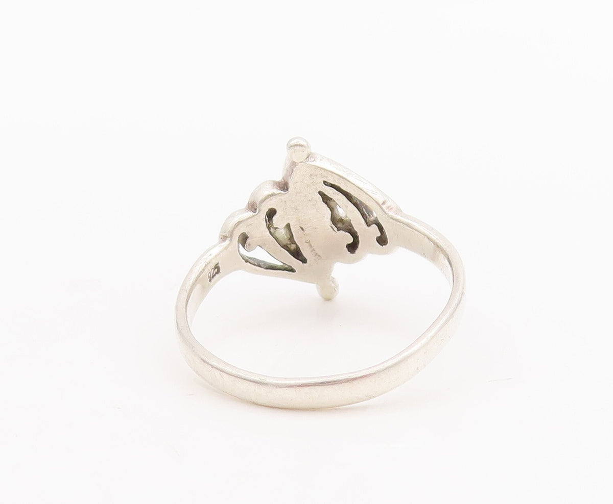 925 Sterling Silver Vintage Ring Swirly Black Enameled Cutout  Sz 8  RG28748