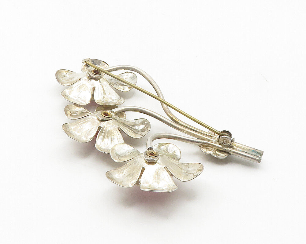 925 Sterling Silver  Vintage Pink Topaz Flower Bunch Motif Brooch Pin  BP4311