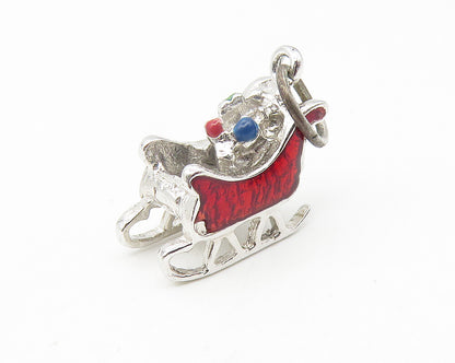 925 Sterling Silver  Vintage Shiny Petite Enamel Winter Sled Pendant  PT9338