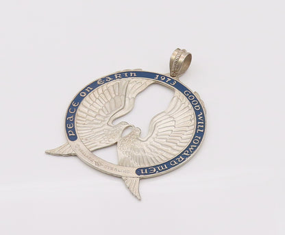 WALLACE 925 Sterling Silver Vintage Peace Doves Blue Enamel Pendant PT22126