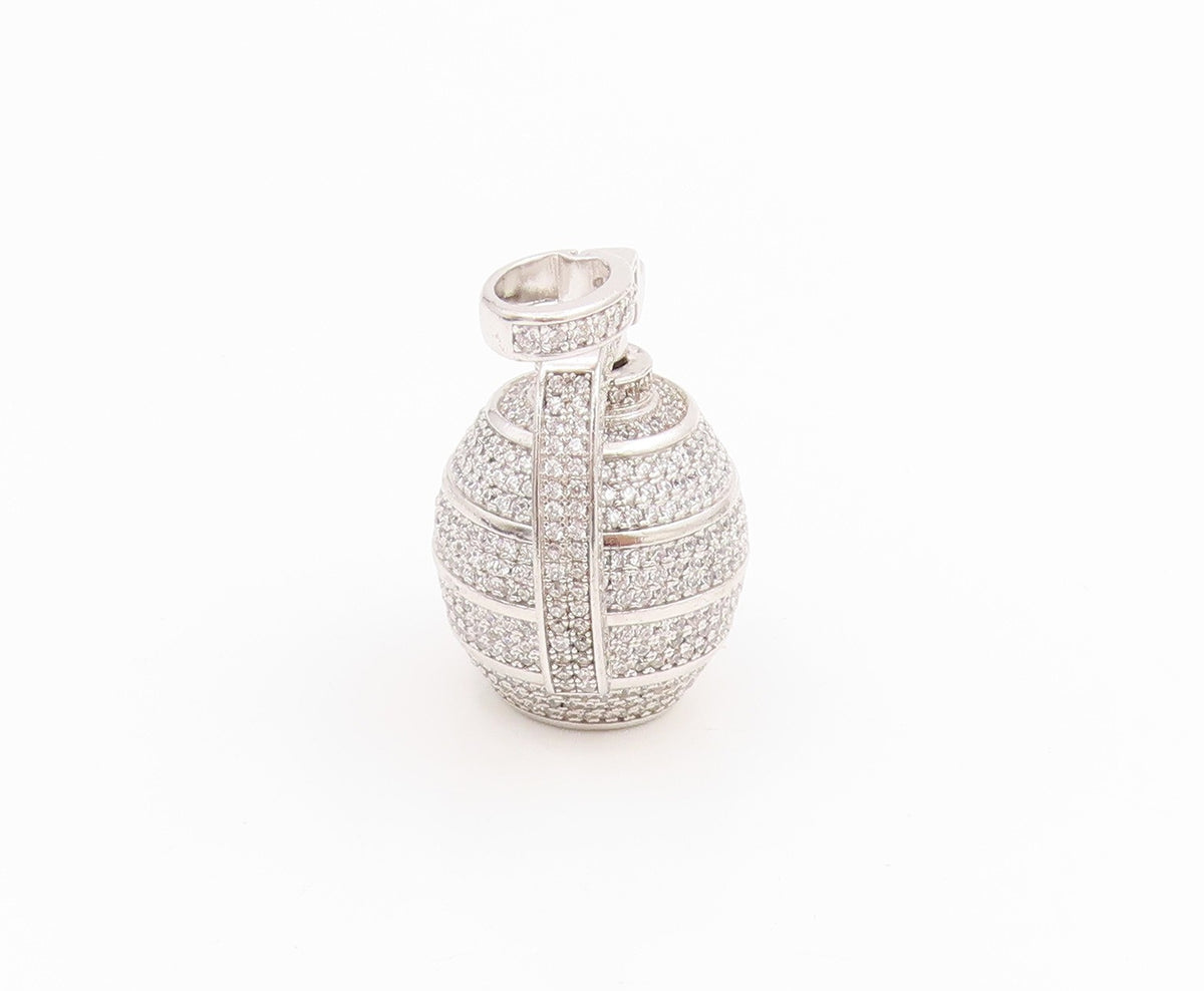925 Sterling Silver Vintage Pendant Round CZ Cluster Grenade Bomb Charm  PT25634