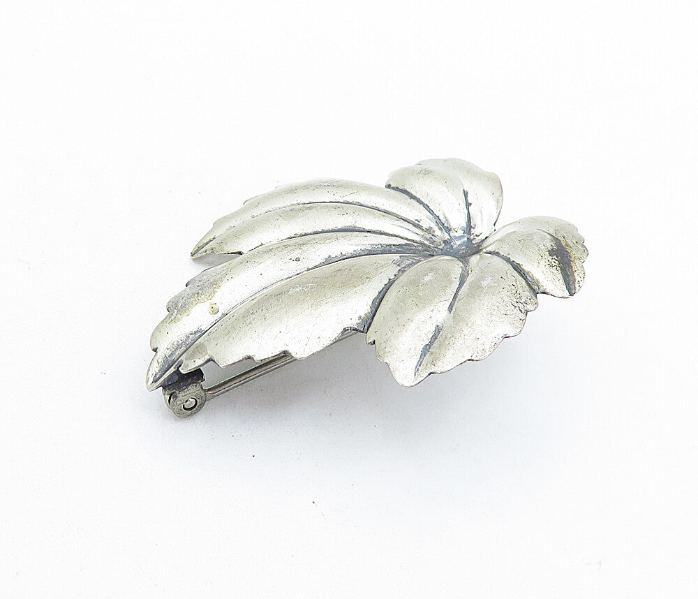 JEWEL ART 925 Sterling Silver  Vintage Autumn Leaf Motif Brooch Pin  BP2358