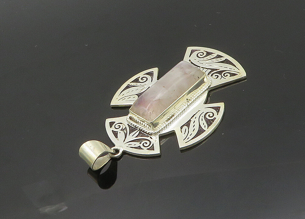 925 Sterling Silver  Vintage Cabochon Moonstone Floral Cross Pendant  PT16063