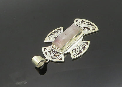 925 Sterling Silver  Vintage Cabochon Moonstone Floral Cross Pendant  PT16063