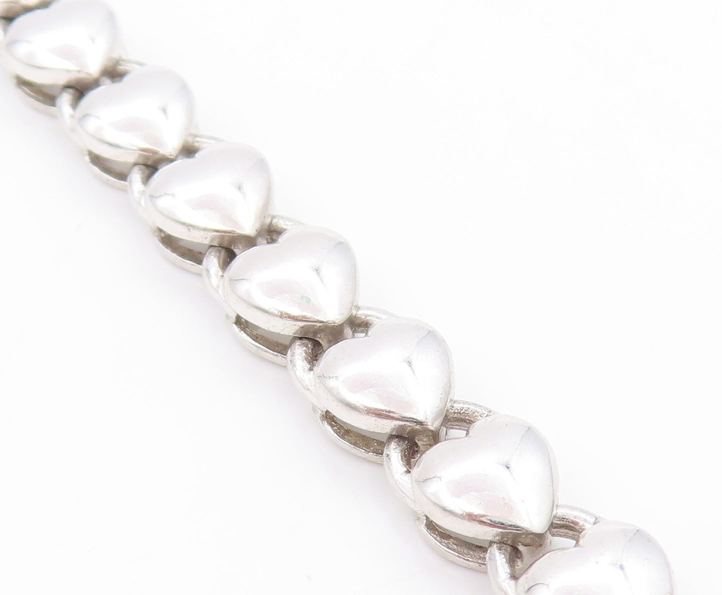 925 Sterling Silver Vintage Necklace Clustered CZ Solid Love Heart Chain  NE4658