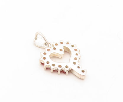 925 Sterling Silver Vintage Pendant Cutout Red Topaz Border Heart  PT23602