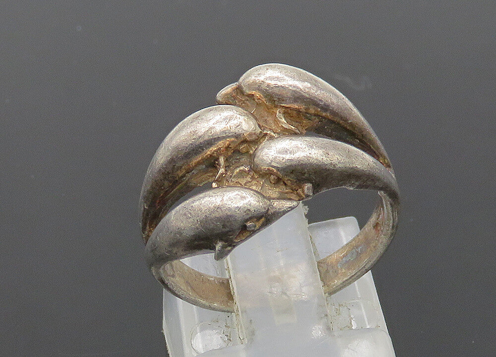 925 Sterling Silver  Vintage Dark Tone Split Dome Band Ring Sz 6  RG21189