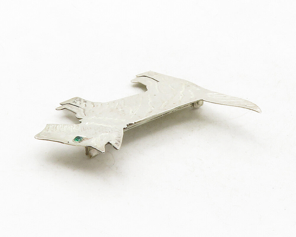 925 Sterling Silver  Vintage Green Topaz Eye Dog Motif Brooch Pin  BP4782