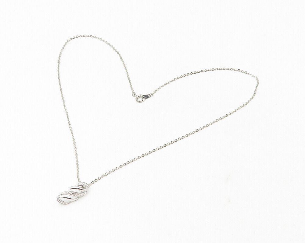 925 Sterling Silver  Shiny Genuine Diamond Swirl Thin Chain Necklace  NE2064