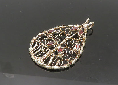 925 Sterling Silver  Vintage Garnet Tree Of Life Wire Twist Pendant  PT16607