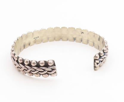 925 Sterling Silver Vintage Bracelet MEXICO Basket Weave & Beaded Cuff  BT11773