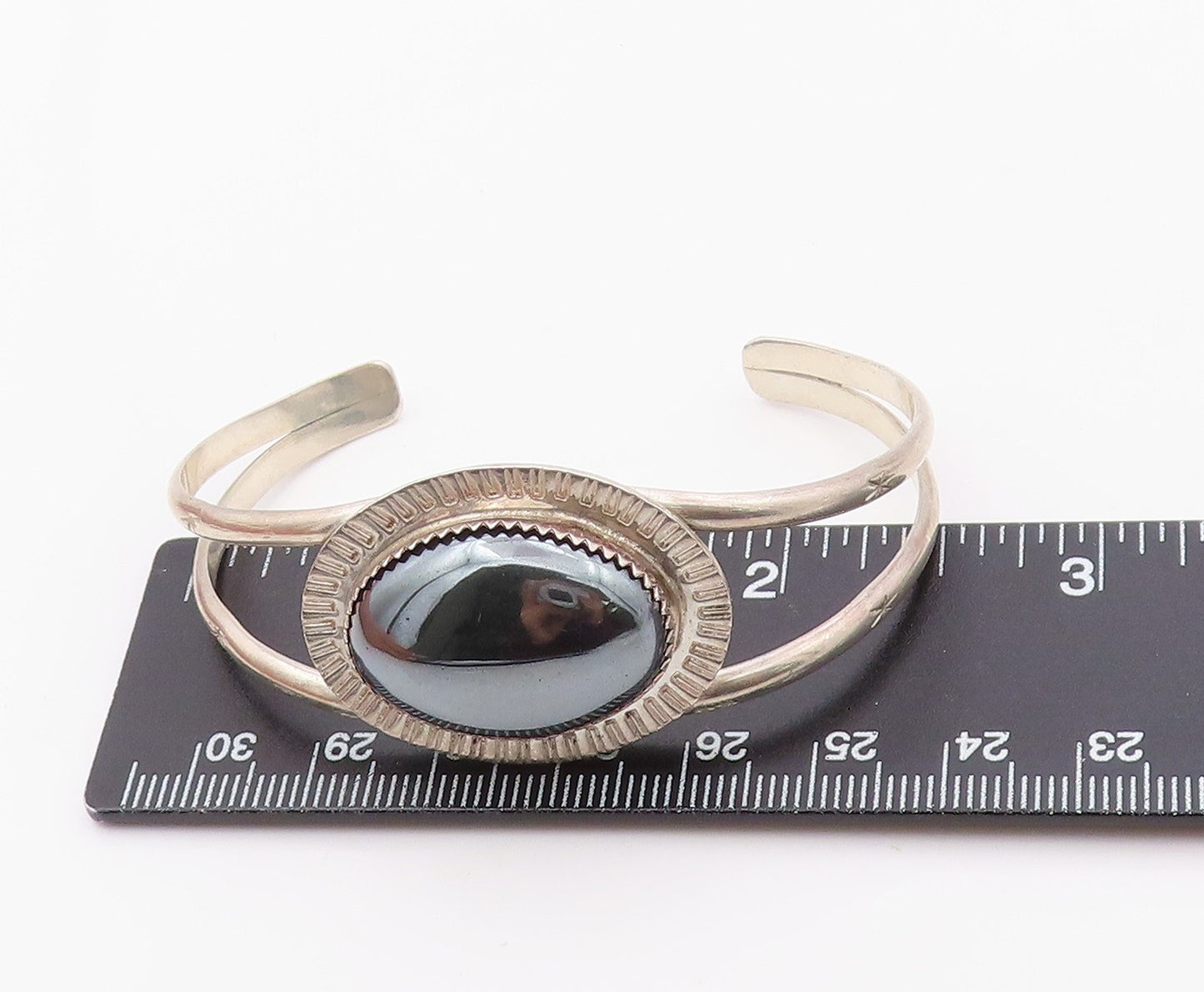 925 Sterling Silver Vintage Bracelet NAVAJO STANLEY BAIN Hematite Cuff  BT12099