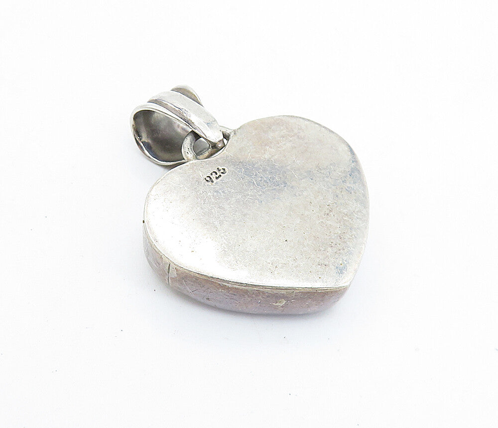 925 Sterling Silver  Vintage White Stone Love Heart Fluted Bail Pendant PT5017