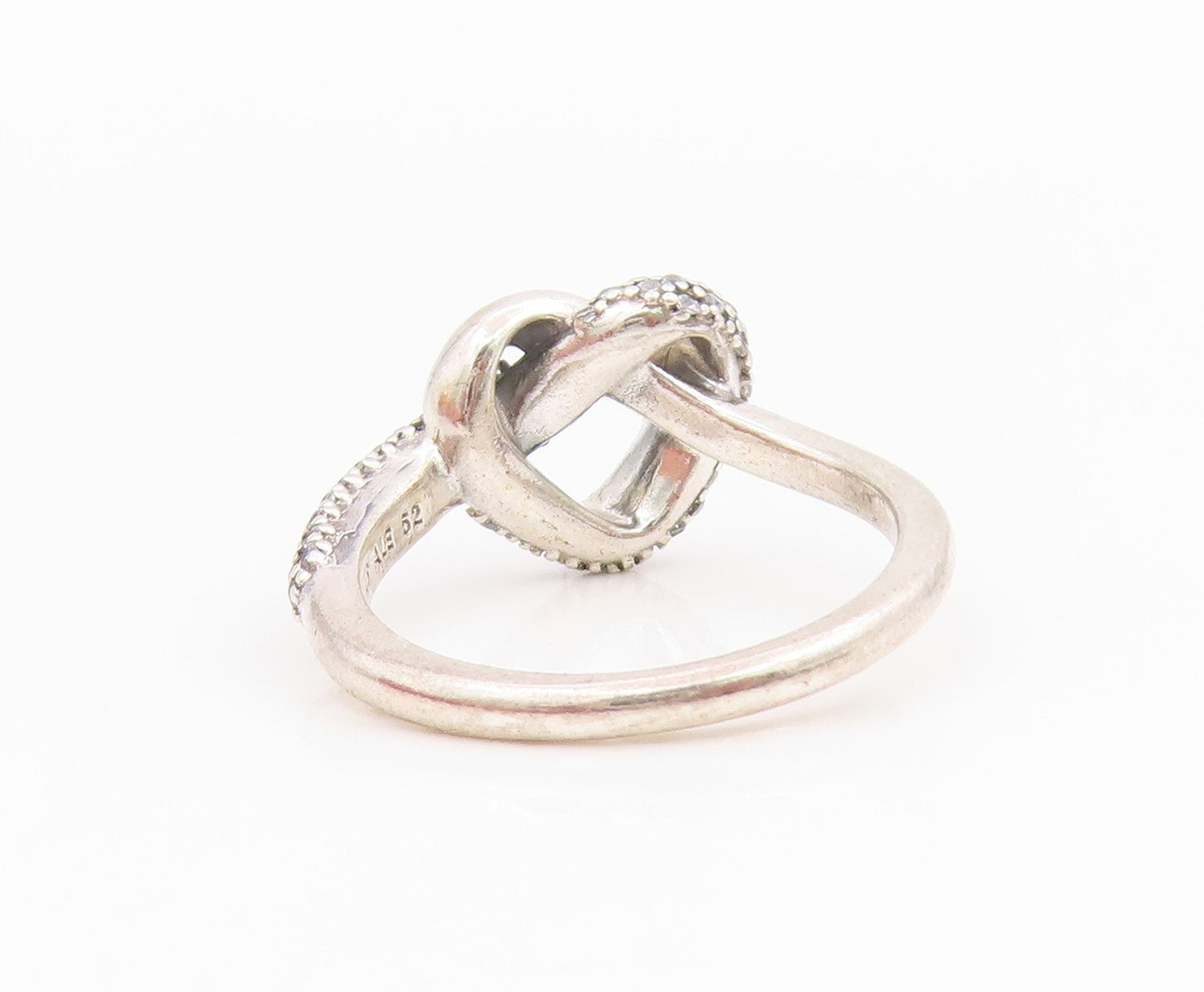 925 Sterling Silver Vintage Ring PANDORA CZ Knotted Love Heart Band Sz 6 RG35433
