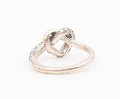 925 Sterling Silver Vintage Ring PANDORA CZ Knotted Love Heart Band Sz 6 RG35433